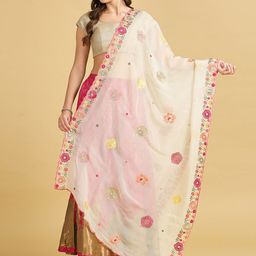 Dupatta Bazaar Floral Embroidered Sequinned Organza Dupatta-picture-34