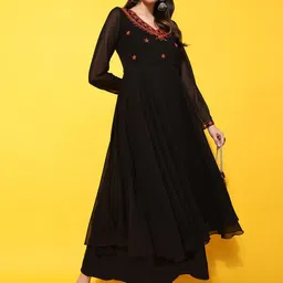 Poshak Hub Embroidered Round Neck Long Sleeve Pleated Sequins Anarkali Kurta-7