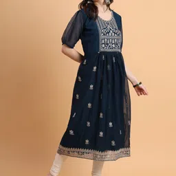 HERE&NOW Ethnic Motifs Embroidered Thread Work Georgette Anarkali Kurta-26