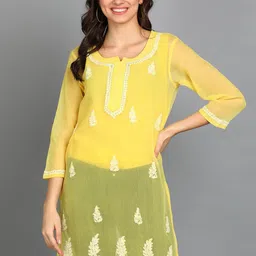 VAHSON Ethnic Motifs Embroidered Chikankari Pure Georgette Chikankari Kurti-image-61