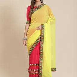 SERONA FABRICS Embellished Embroidered Pure Georgette Half and Half Saree-picture-53