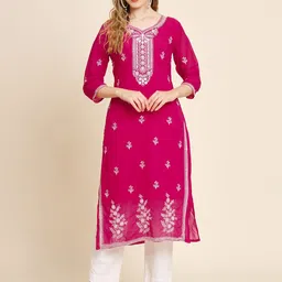 HERE&NOW Ethnic Motifs Embroidered Thread Work Georgette Kurta-image-83