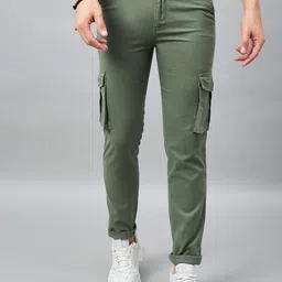 STUDIO NEXX Men Relaxed Straight Leg Straight Fit Mid-Rise Pure Cotton Cargo Trouser-image-7