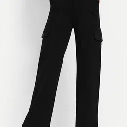 Next One Women Smart Straight Fit High-Rise Easy Wash Cargo Trousers-image-43