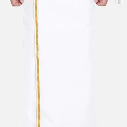 Ramraj Pack Of 2 Mid-Rise Pure Cotton Single Layer Dhotis With Zari Border-picture-0