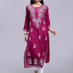 Seva Chikan Ethnic Motifs Embroidered Lucknowi Chikankari Straight Kurta-image-63