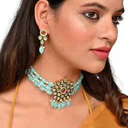 ROHINIKA Gold-Plated Turquoise Blue Kundan Studded Meenakari Jewellery Set-2
