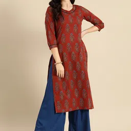 Rajnandini Women Maroon & Teal Blue Floral Printed Kurta-56