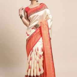 Saree mall Women Off White & Orange Paisley Silk Blend Sambalpuri Saree-image-64
