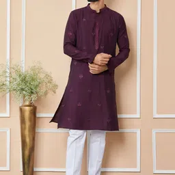 See Designs Floral Embroidered Mandarin Collar Thread Work Chanderi Silk Straight Kurta-image-69
