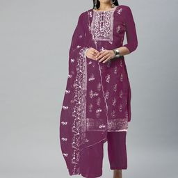 KALINI Floral Embroidered Organza Unstitched Dress Material-image-43