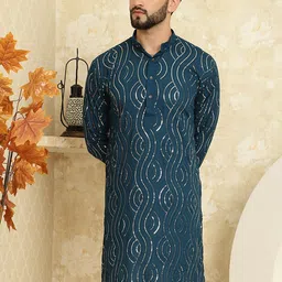 SOJANYA Abstract Embroidered Sequinned Long Sleeves Straight Pure Cotton Kurta-29