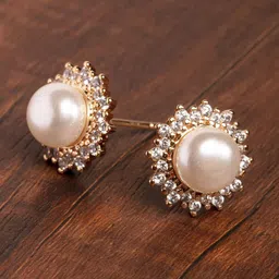 Zaveri Pearls Off-White Gold-Plated CZ-Studded Beaded Spherical Studs-33
