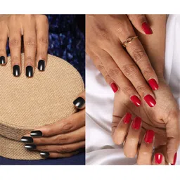 LICK Pack Of 2 Acrylic Press on Nails With Quick Dry Nail Glue - Brick Red & Rich Black-24