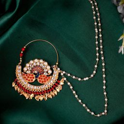 Silvermerc Designs Gold-Plated Gold Pearl Studded Peacock Bridal Nosering-image-83