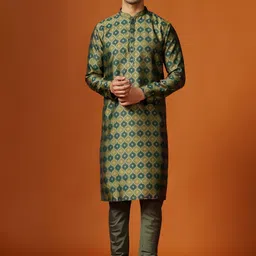 KISAH Ethnic Motifs Printed Mandarin Collar Regular Straight Kurta With Churidar-picture-14