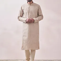 Twamev Ethnic Motifs Embroidered Linen Kurta with Churidar-image-97