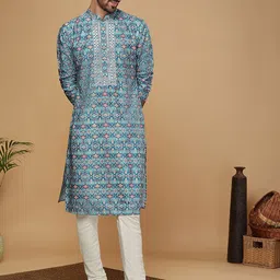 KISAH Ethnic Motifs Printed Mandarin Collar Kurta with Churidar-image-42