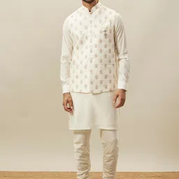 Twamev Mandarin Collar Kurta With Churidar & Nehru Jacket-image-27