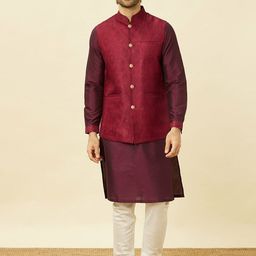 Twamev Mandarin Collar Kurta with Pyjamas And Nehru Jacket-image-65