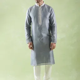 Arihant Rai Sinha Men Ethnic Motifs Yoke Design Regular Thread Work Chanderi Silk Kurta with Churidar-18