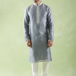 Arihant Rai Sinha Men Ethnic Motifs Yoke Design Regular Thread Work Chanderi Silk Kurta with Churidar-picture-18