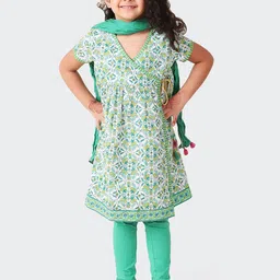 Fabindia Girls Floral Printed A-Line Pure Cotton Kurta with Churidar & Dupatta-picture-48