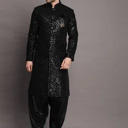 Utsav Fashion Embroidered Straight Velvet Sherwani Set-image-24