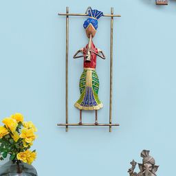 Golden Peacock Multicoloured Musician Playing Shehnai Figurine Showpiece-20