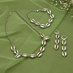 AMI Women Silver-Plated Necklace and Earrings & With Bracelet-50