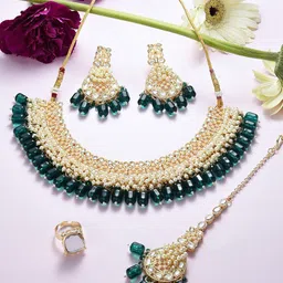 Zaveri Pearls Gold-Plated Kundan Studded & Beaded Jewellery Set-picture-49