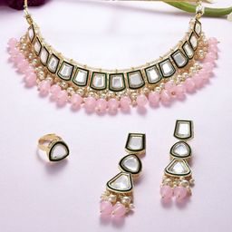 Zaveri Pearls Gold-Plated Kundan-Studded & Beaded Jewellery Set-52