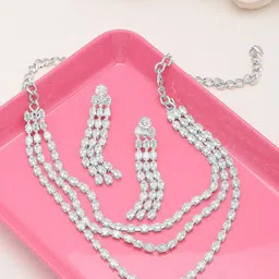 AMI Women Silver-Plated CZ-Studded Layered Necklace and Earrings-25