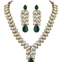 I Jewels Gold-Plated Stone-Studded & Pearl Beaded Jewellery Set-image-72