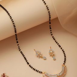 Jazz and Sizzle Gold-Plated AD-Studded & Beaded Mangalsutra With Earrings-47