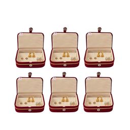 atorakushon Set Of 6 Cream-Toned & Red Solid Jewellery Ring Earrings Storage Box-56