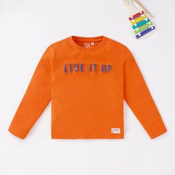 Ed-a-Mamma Boys Orange Typography Printed T-shirt-86