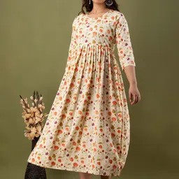 Mialo fashion Floral Printed Round Neck Cotton Ethnic Dress-picture-47