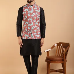 SOJANYA Ethnic Motif Mandrain Collar Kurta With Churidar & Nehur Jacket-picture-41