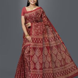 SHANVIKA Maroon & Beige Floral Print Pure Cotton Saree-image-35