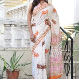 Shivanya  Handicrafts Floral Pure Cotton Block Print Saree-picture-17