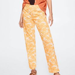 MANGO Women Off White & Yellow Pure Cotton Straight Fit Floral Printed Jeans-image-93
