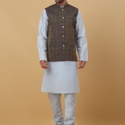 KRAFT INDIA Mandarin Collar Long Sleeves Regular Kurta With Churidar & Jacket-image-84