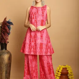 Kamayra Abstract Dyed Round Neck Pure Cotton A-Line Kurta with Palazzos-picture-23