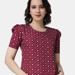 Popwings Ethnic Motifs Printed Puff Sleeves Round Neck Top-image-54