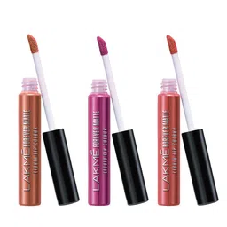 Lakme Set of 3 Forever Matte Liquid Lip Colour 5.6ml Each-Pink Trip,Nude Latte,Coral Sense-55