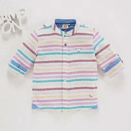 Ed-a-Mamma Boys Horizontal Striped Regular Fit Opaque Cotton Casual Shirt-image-17