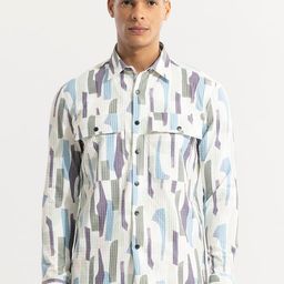 Snitch White Classic Tailored Fit Geometric Printed Spread Collar Casual Shirt-image-43