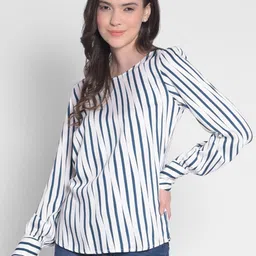 Crimsoune Club Striped Round Neck Cuffed Sleeves Lyocell Regular Top-image-91