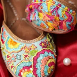 GLAM STORY Women Multicoloured Embellished Party Mojaris Flats-image-38